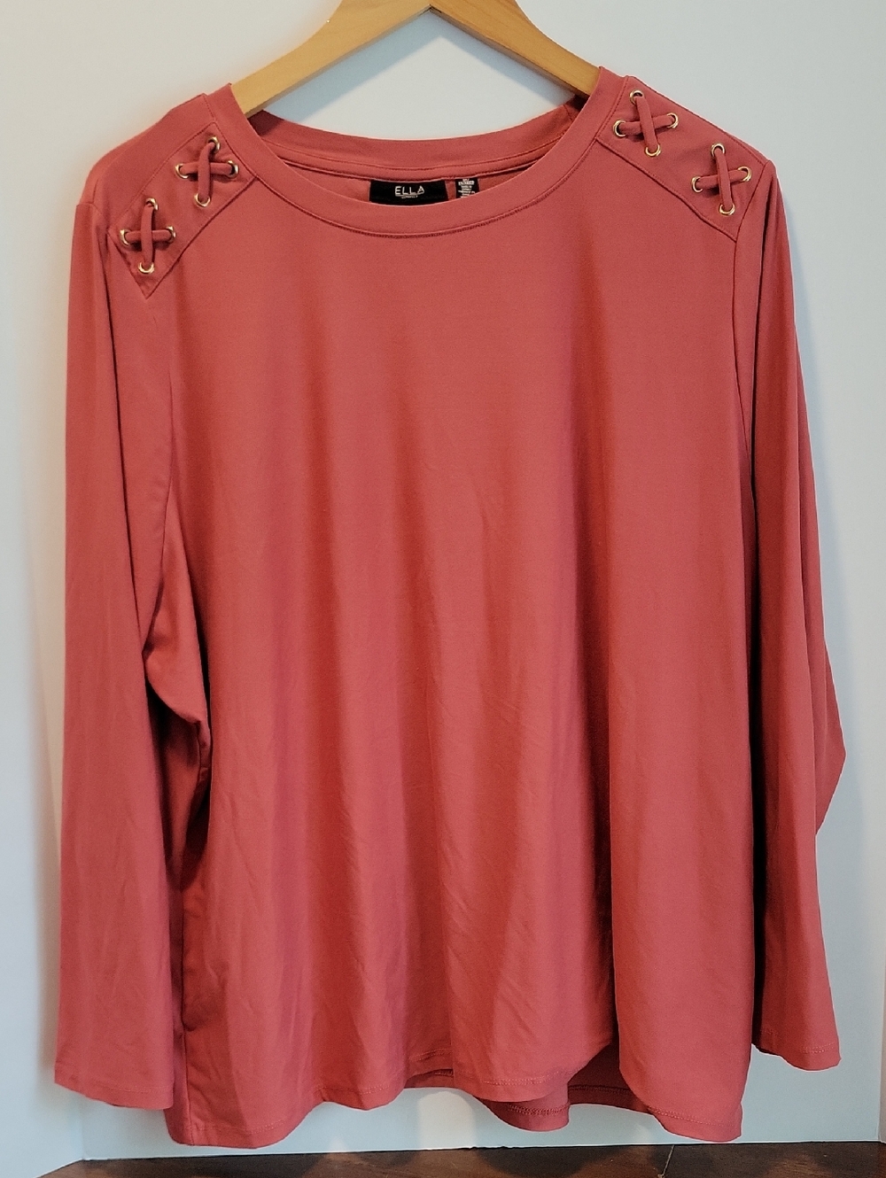 Ella Rafaella Women's Plus Size Long Sleeve 3x Top Gold Grommet Lace Up Shoulder